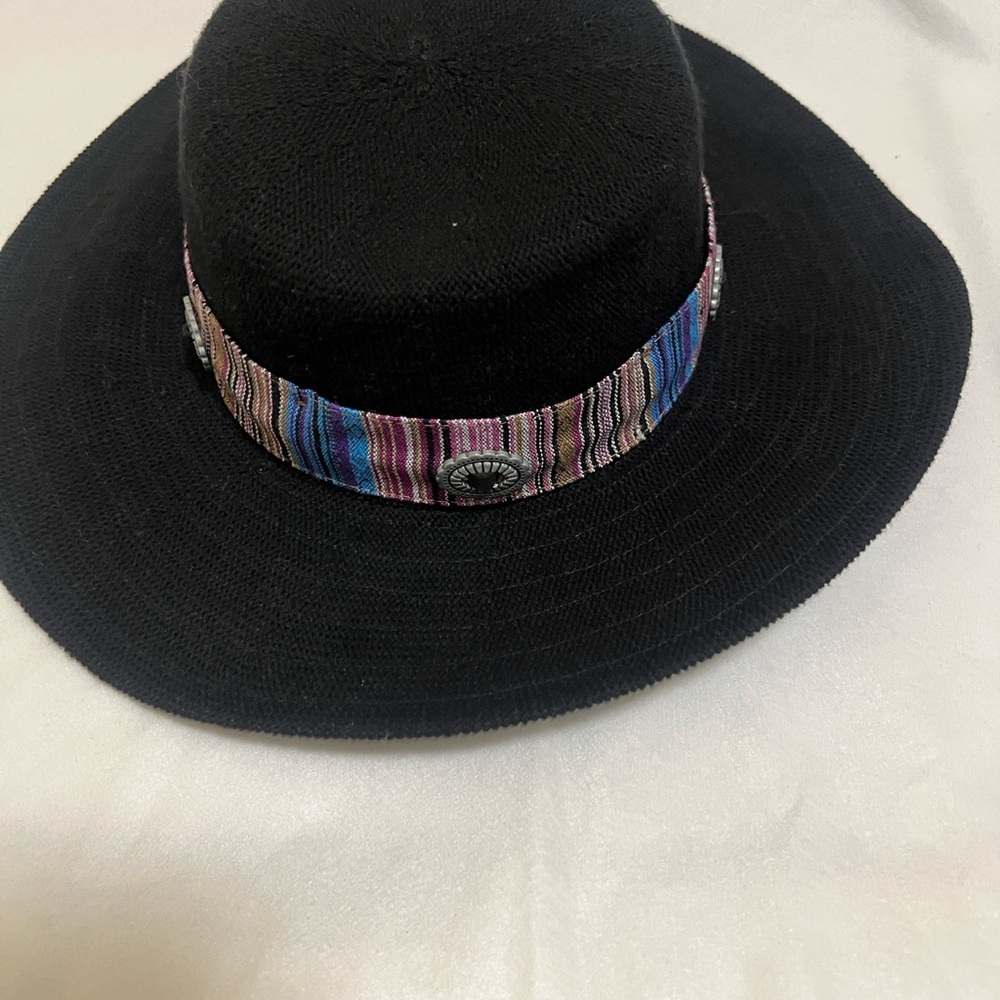 Chic Black Hat with Multicolor Band